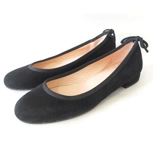 Stuart Weitzman Women' Black Suede Ballet Flats Size 5.5 Bow Tie Comfy Ballerina